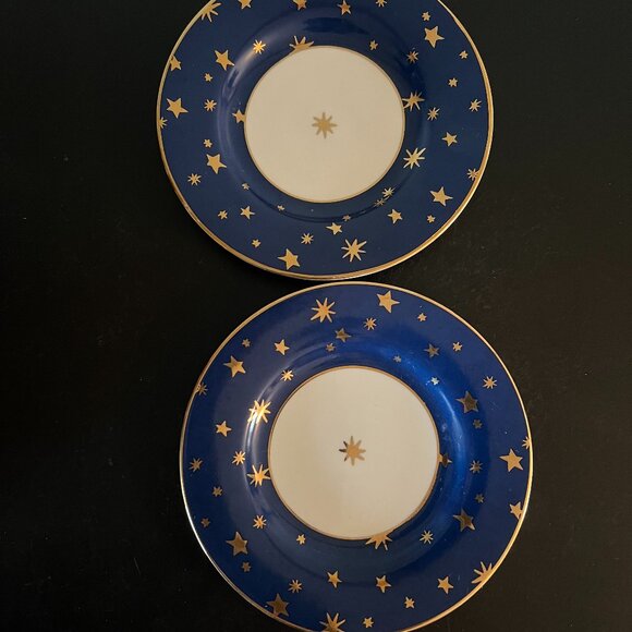 Set of 2 Vintage Sakura GALAXY Blue Fine Porcelain Cups & Saucers 14k Gold Stars - Picture 9 of 11